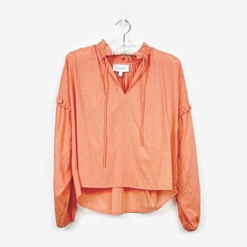 Cleobella Phoenix Blouse Size L Coral Organic Cotton‎ Boho Peasant Cottage Flowy